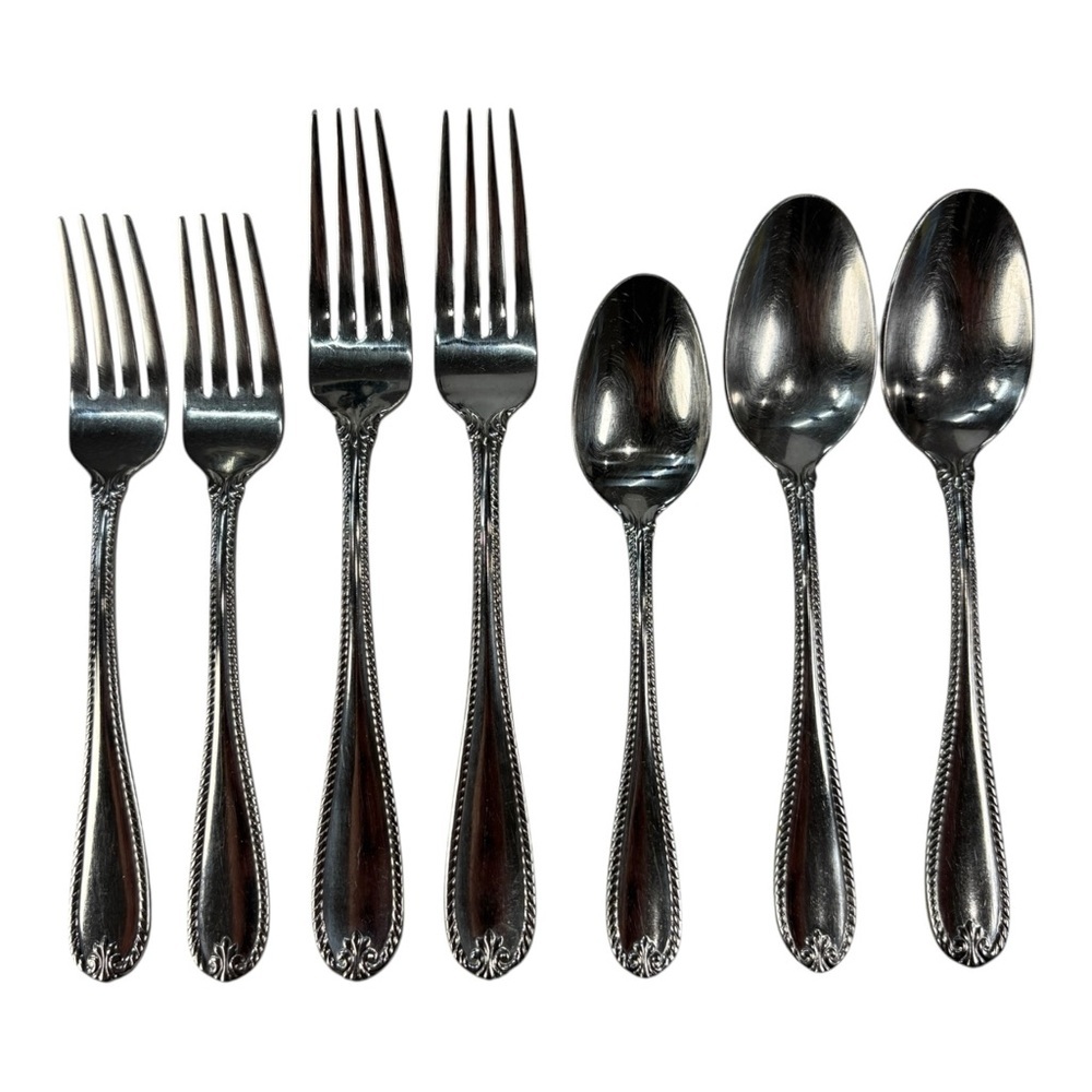 7 - Lenox Tudor Bead Augusta Forks Spoons 18/10 Stainless Steel Flatware